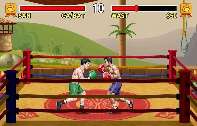 Boxing Bharat gameplay showing two boxers in a rural Indian arena